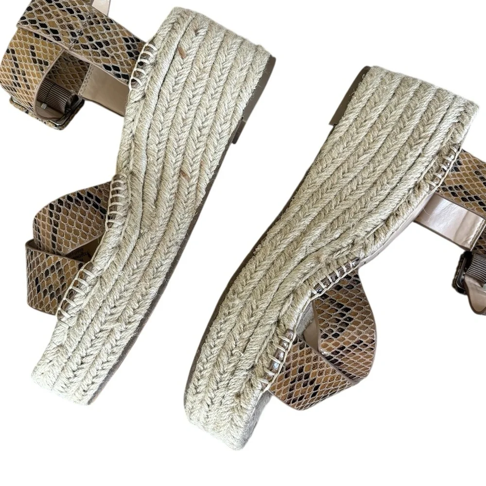 Sole Society Brown/Black Snakeskin Strappy Wedge Sandals 7